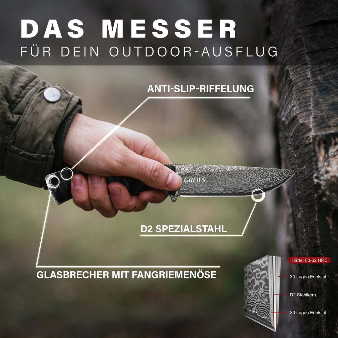 RANGER Outdoor-Messer aus Damast Stahl mit Kydex Holster
