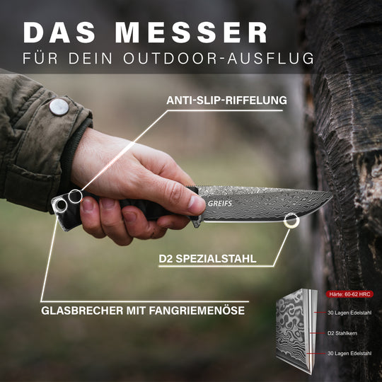RANGER Outdoor-Messer aus Damast Stahl mit Kydex Holster
