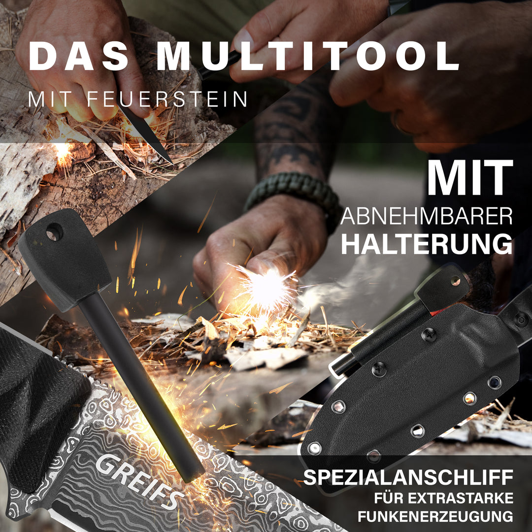 RANGER Outdoor-Messer aus Damast Stahl mit Kydex Holster