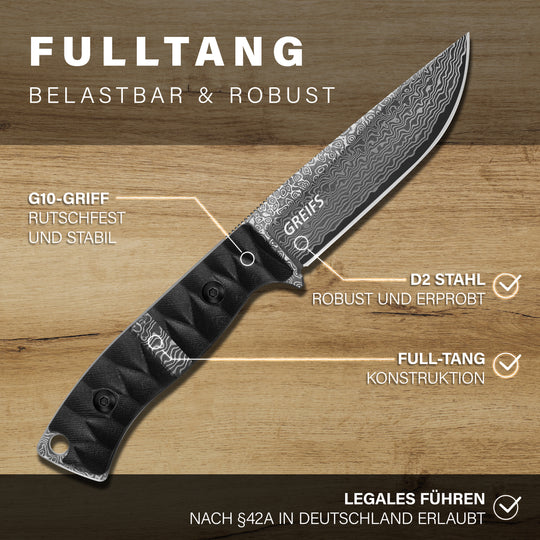RANGER Outdoor-Messer aus Damast Stahl mit Kydex Holster