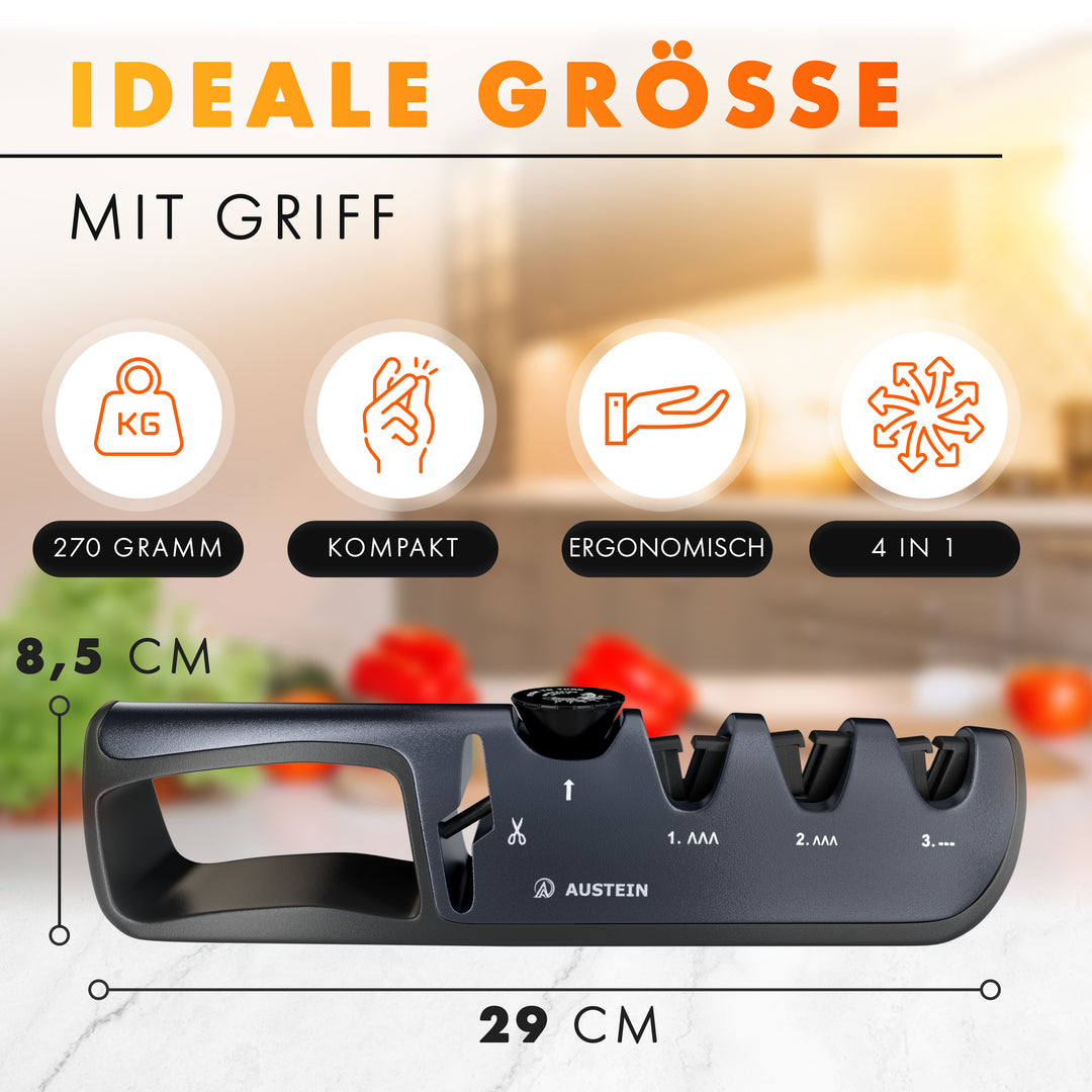 AUSTEIN® QuickSharp Messerschärfer 4 in 1, Messerschleifer, Messer schärfen und schleifen wie die Profis