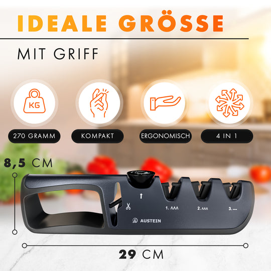 AUSTEIN® QuickSharp Messerschärfer 4 in 1, Messerschleifer, Messer schärfen und schleifen wie die Profis