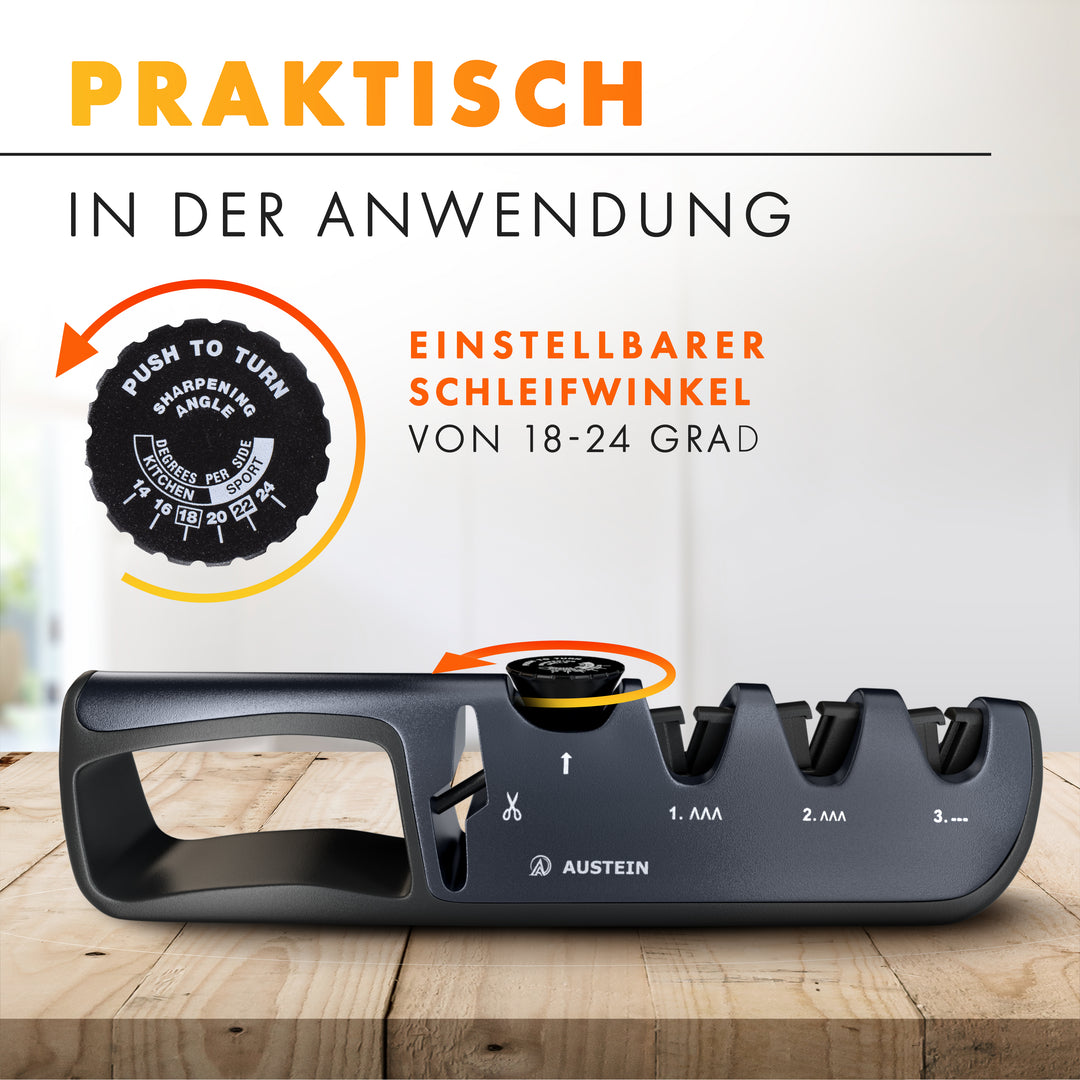 AUSTEIN® QuickSharp Messerschärfer 4 in 1, Messerschleifer, Messer schärfen und schleifen wie die Profis