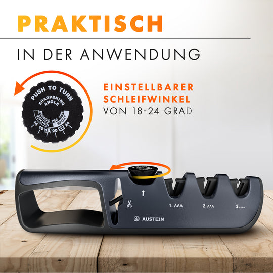 AUSTEIN® QuickSharp Messerschärfer 4 in 1, Messerschleifer, Messer schärfen und schleifen wie die Profis