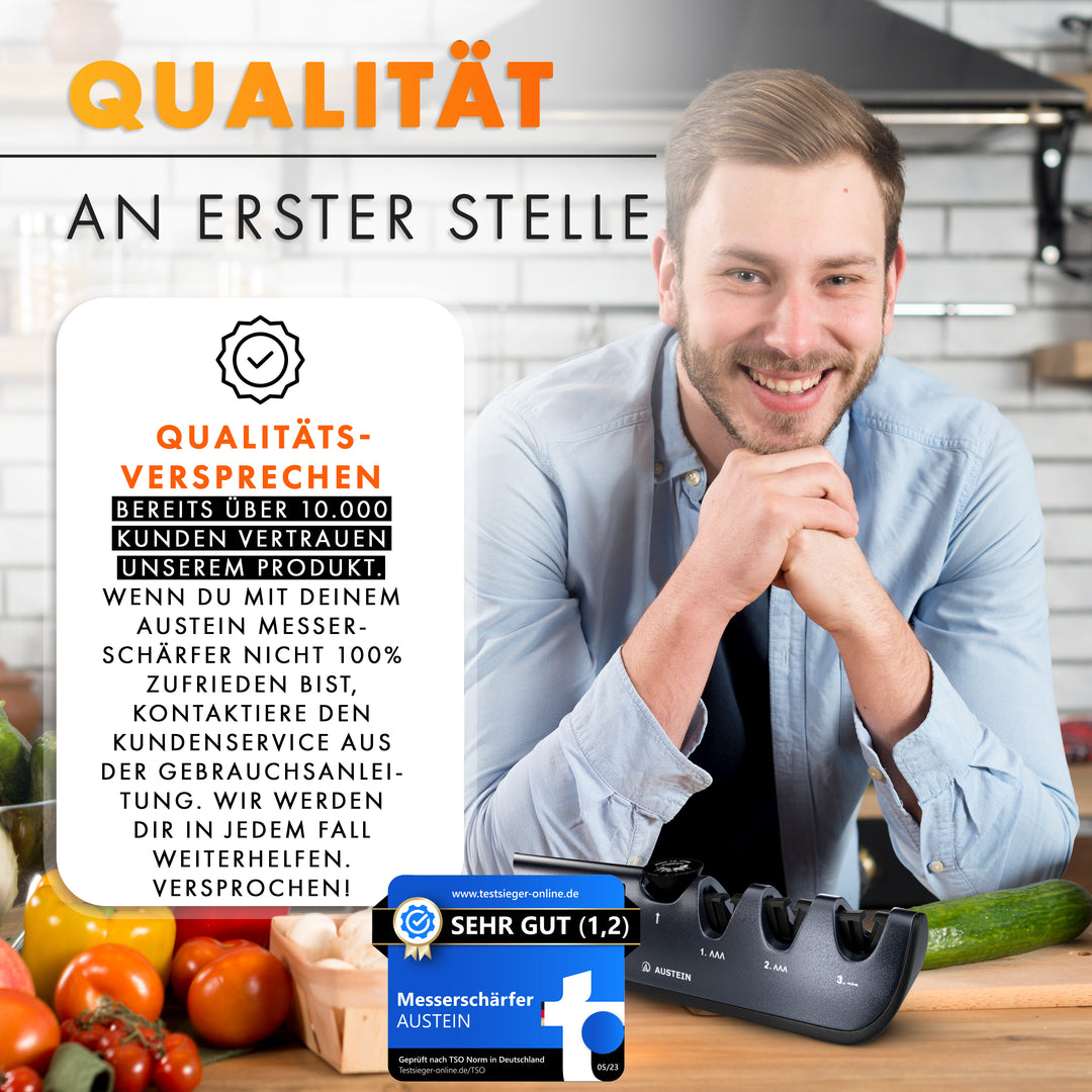 AUSTEIN® QuickSharp Messerschärfer 4 in 1, Messerschleifer, Messer schärfen und schleifen wie die Profis