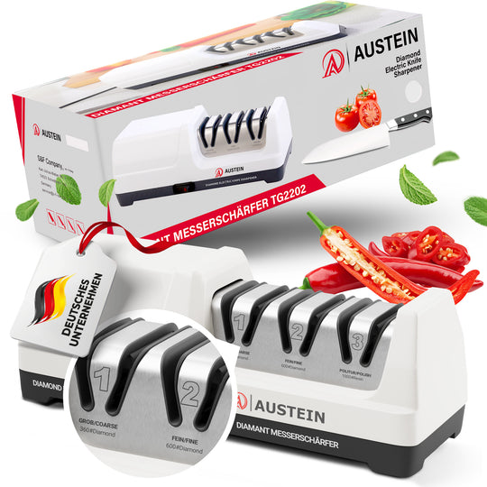 AUSTEIN® Diamant-Messerschärfer TG2202 Elektrischer 3 Phasen Messerschleifer mit 20 Grad und magnetischem Spänekollektor