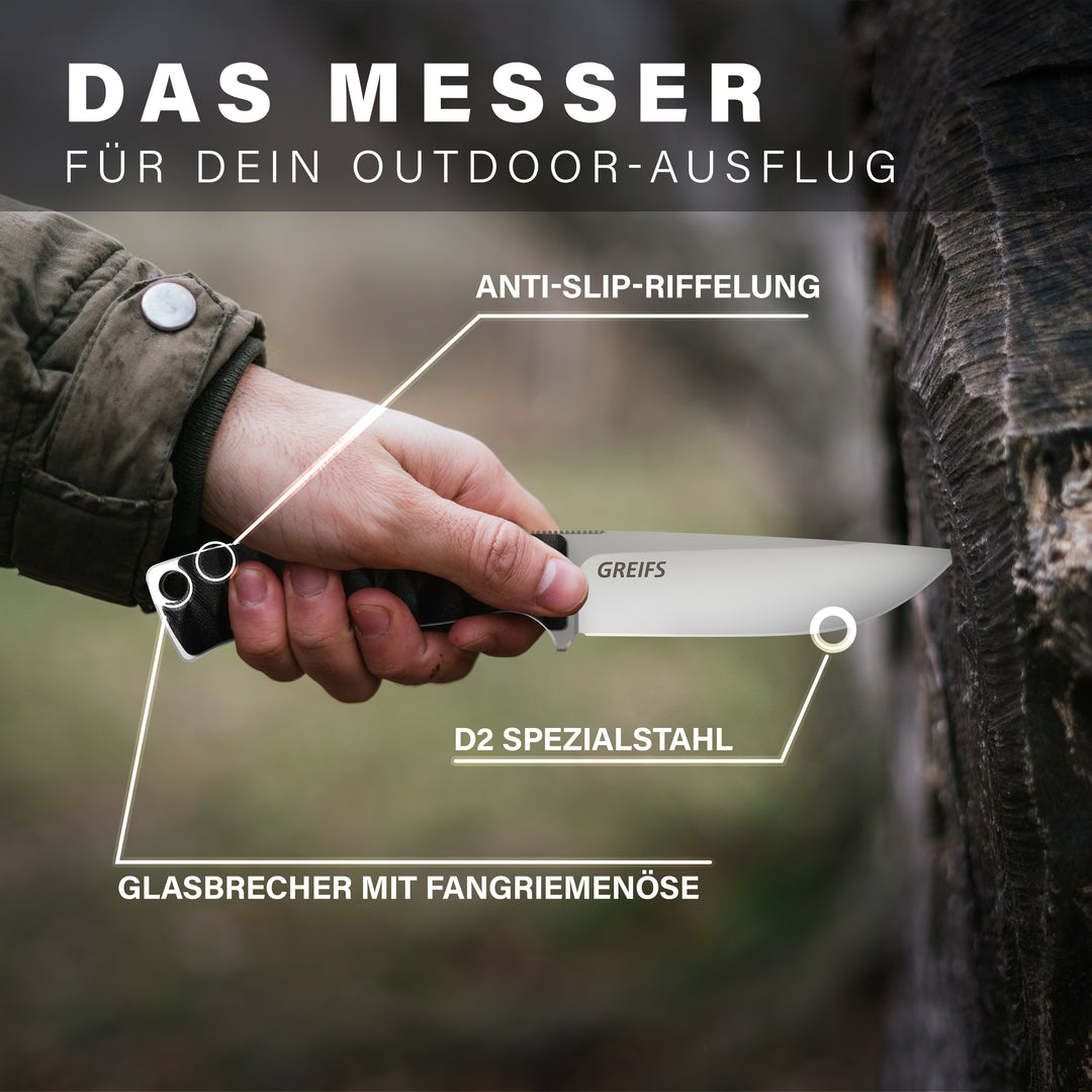 RANGER Outdoor-Messer aus D2 Stahl mit Kydex Holster (silber)
