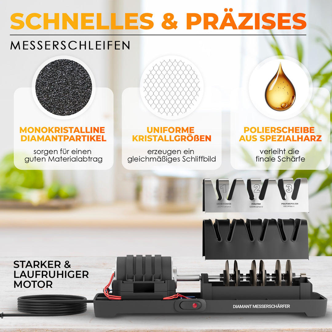 AUSTEIN® Diamant-Messerschärfer TG2202 Elektrischer 3 Phasen Messerschleifer mit 20 Grad und magnetischem Spänekollektor
