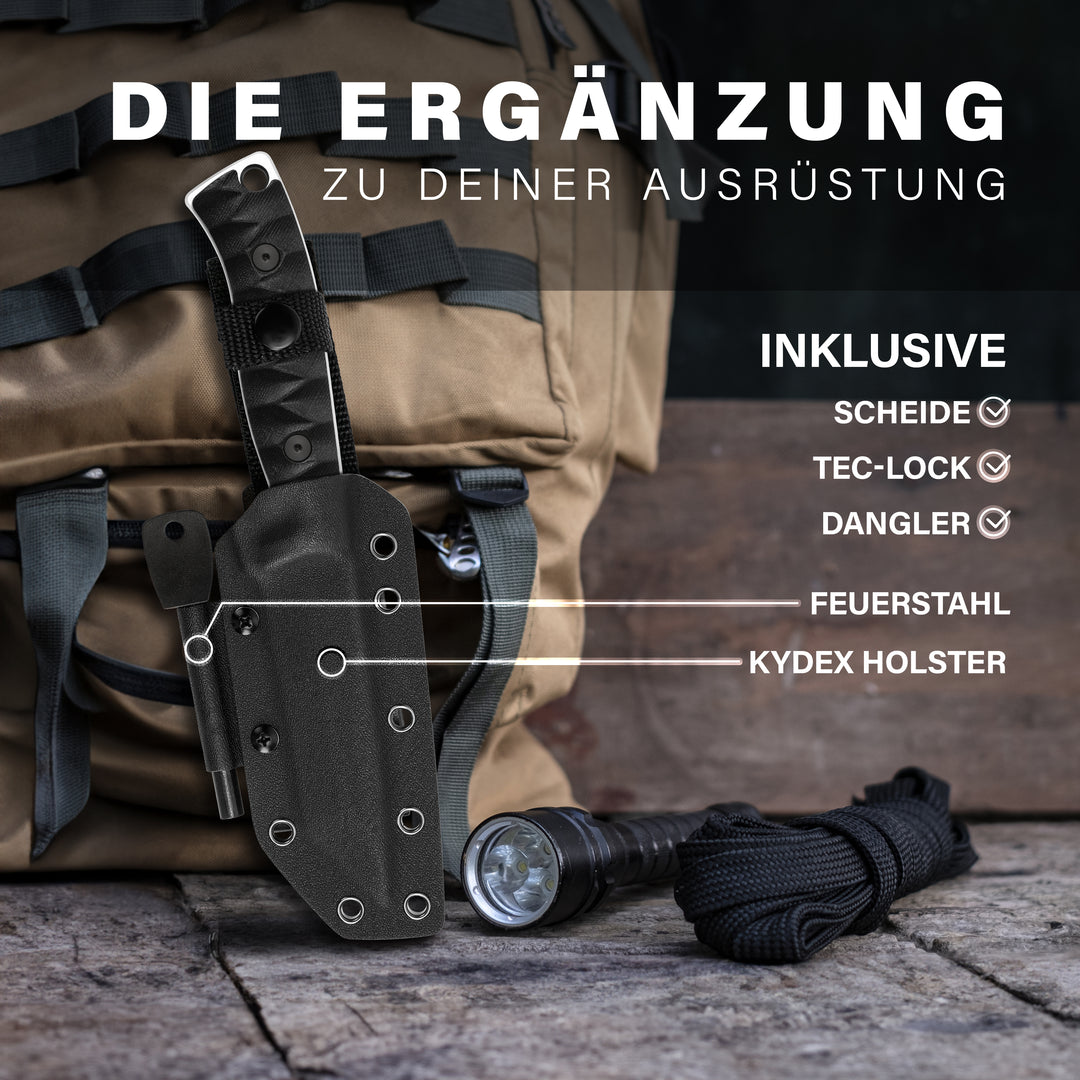 RANGER Outdoor-Messer aus D2 Stahl mit Kydex Holster (silber)