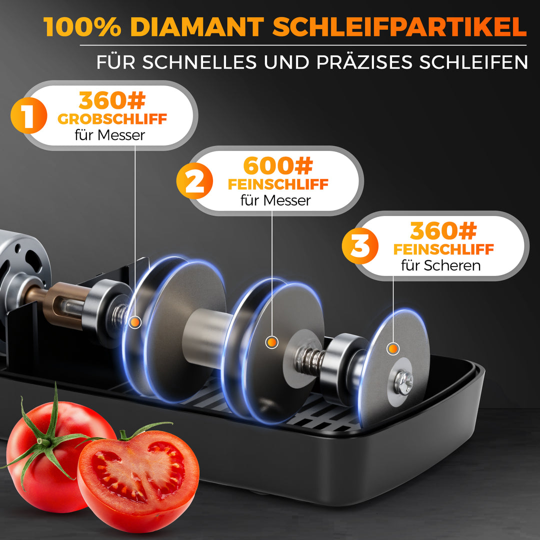 AUSTEIN® Diamant Messerschärfer elektrisch X5 - Der 3 Phasen Messerschleifer und Scherenschleifer mit magnetischem Spänekollektor