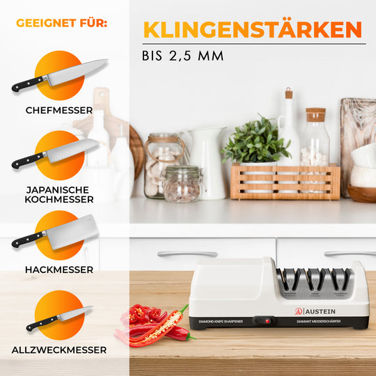 AUSTEIN® Diamant-Messerschärfer TG2202 Elektrischer 3 Phasen Messerschleifer mit 20 Grad und magnetischem Spänekollektor