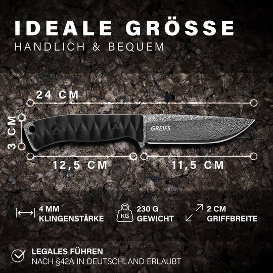 RANGER Outdoor-Messer aus Damast Stahl mit Kydex Holster