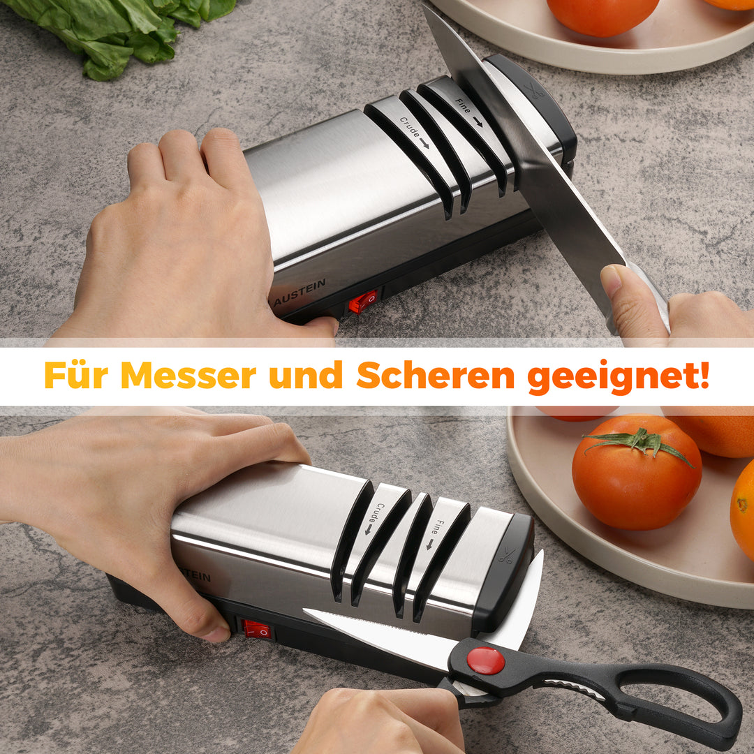 AUSTEIN® Diamant Messerschärfer elektrisch X5 - Der 3 Phasen Messerschleifer und Scherenschleifer mit magnetischem Spänekollektor