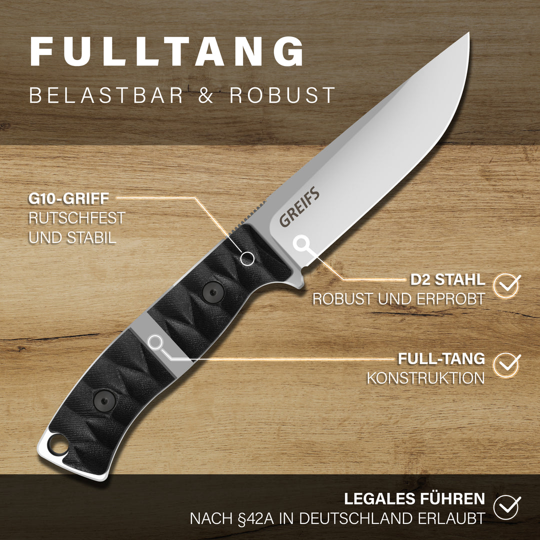 RANGER Outdoor-Messer aus D2 Stahl mit Kydex Holster (silber)