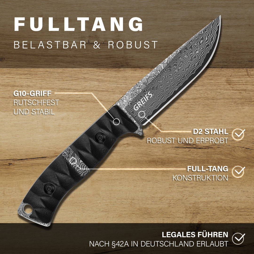 RANGER Outdoor-Messer aus Damast Stahl mit Kydex Holster
