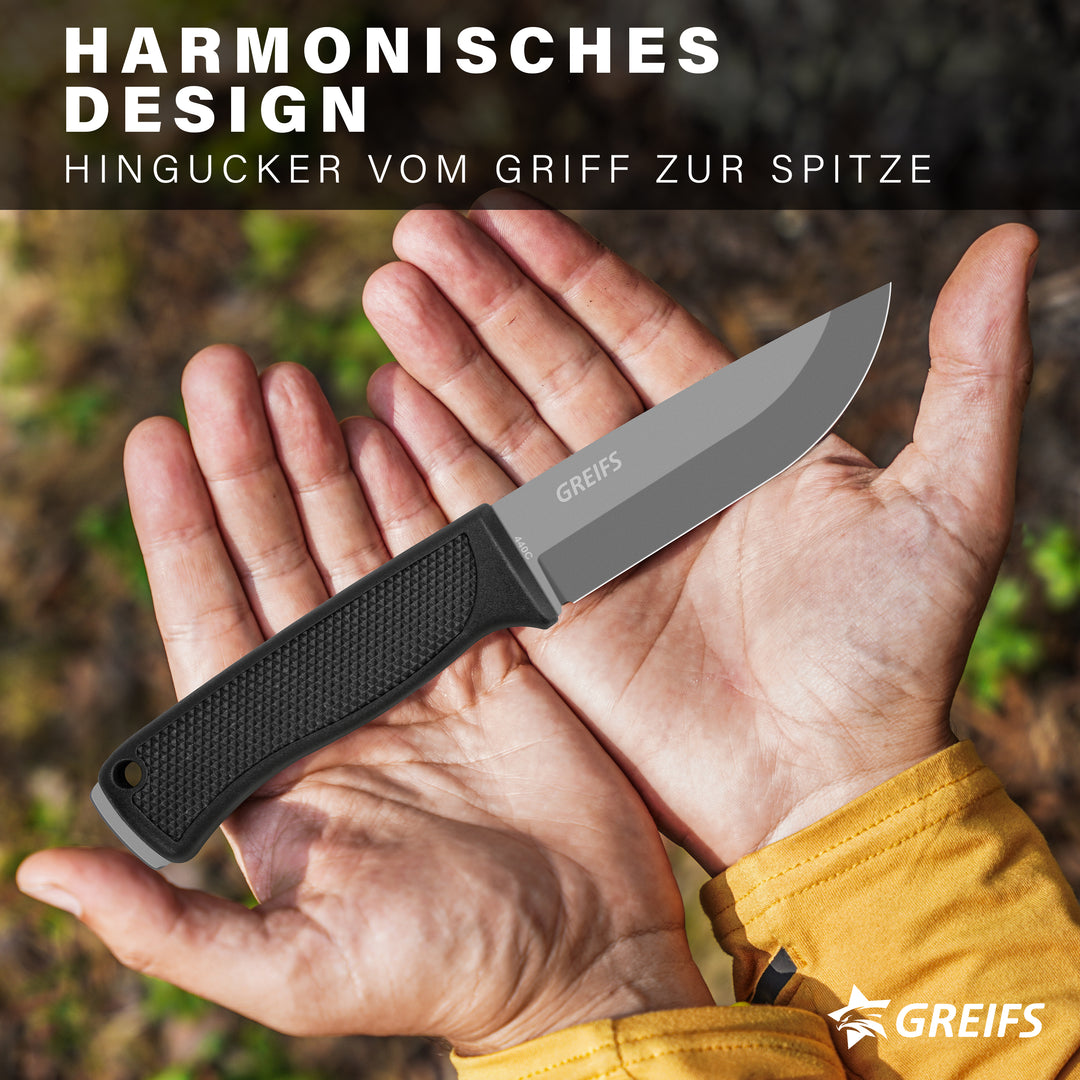 GREIFS® Outdoor-Messer G5 aus 440C Stahl mit Kydex-Holster und Dangler, edles Survival Messer für die Bushcraft Ausrüstung, Jagdmesser, Schnitzmesser, Fahrtenmesser