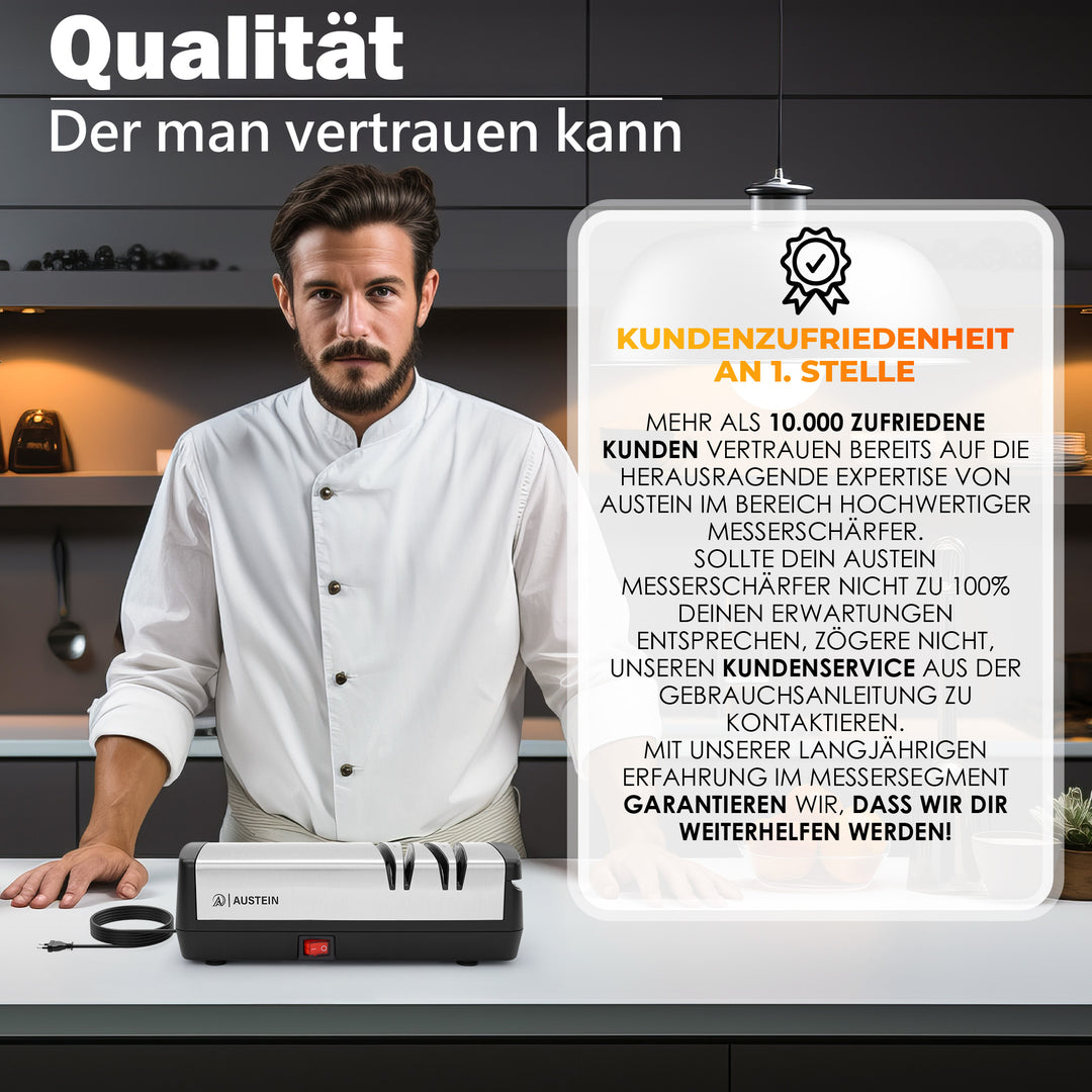 AUSTEIN® Diamant Messerschärfer elektrisch X5 - Der 3 Phasen Messerschleifer und Scherenschleifer mit magnetischem Spänekollektor