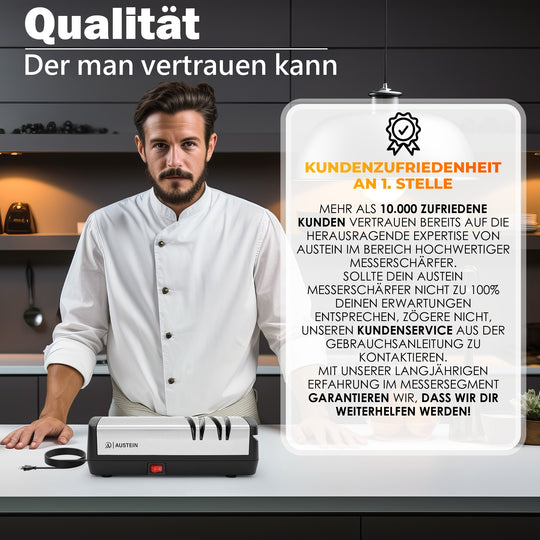 AUSTEIN® Diamant Messerschärfer elektrisch X5 - Der 3 Phasen Messerschleifer und Scherenschleifer mit magnetischem Spänekollektor