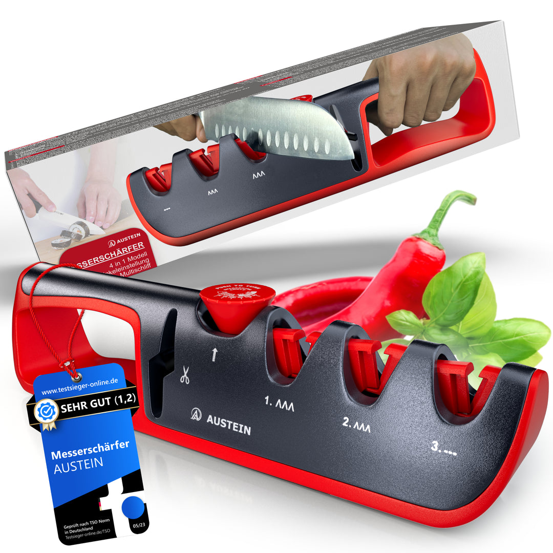 AUSTEIN® QuickSharp Messerschärfer 4 in 1, Messerschleifer, Messer schärfen und schleifen wie die Profis